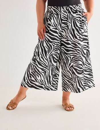 Studio Curve Linen Blend Crop Pant, Black Zebra product photo