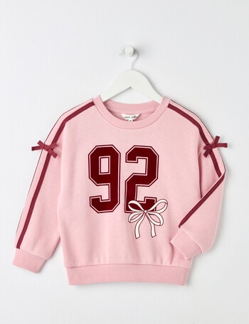 Mac & Ellie Varsity Bow Crew Neck Sweatshirt, Blush product photo