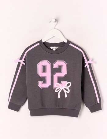 Mac & Ellie Varsity Bow Crew Neck Sweatshirt, Charcoal product photo