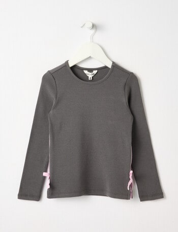 Mac & Ellie Tape Side Long Sleeve Rib Tee, Charcoal product photo