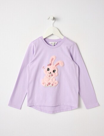 Mac & Ellie Fluffy Bunny Applique Long Sleeve Tee, Lilac product photo