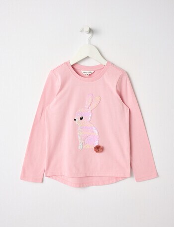 Mac & Ellie Flip Sequin Bunny Long Sleeve Tee, Blush product photo