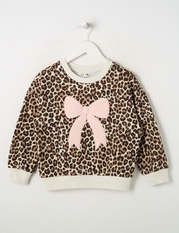 Mac & Ellie Animal Bow Crew Neck Sweatshirt, Natural product photo