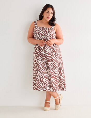 Studio Curve Linen Blend Pinafore Dress, Cocoa Zebra product photo