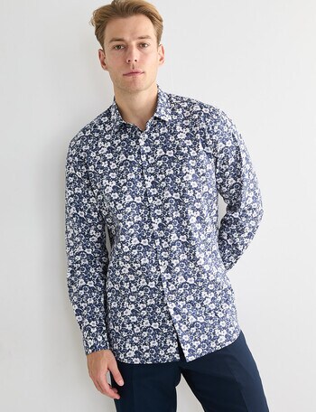 Laidlaw + Leeds Bouquet All Over Print Long Sleeve Shirt, Navy product photo