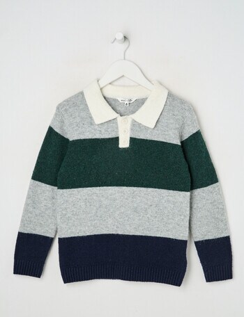 Mac & Ellie Stripe Polo Jumper, Green product photo