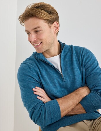 North South Merino Merino 1/4 Zip Jumper, Turquoise Marle product photo