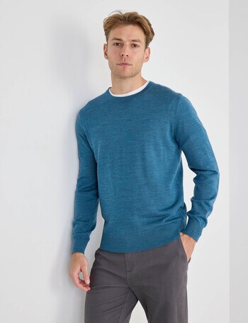 North South Merino Merino Crew Neck Jumper, Turquoise Marle product photo