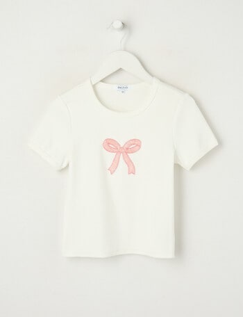 Switch Short Sleeve Beaded Bow Baby Tee, Vanilla product photo