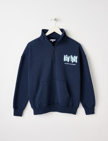 Switch New York Sports Oversized 1/4 Zip Sweatshirt, Navy product photo