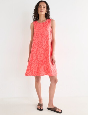Zest Linen Lotus Floral Swing Dress, Coral product photo