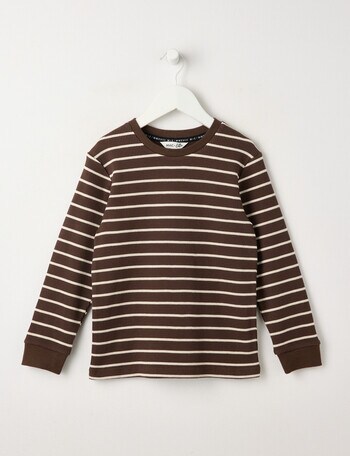 Mac & Ellie Stripe Waffle Long Sleeve Tee, Chocolate product photo