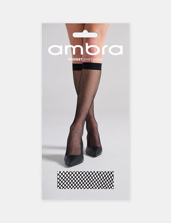 Ambra Fishnet Knee Hi, Black product photo