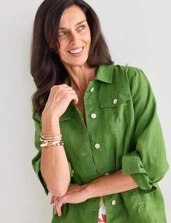 Ella J Linen Jacket, Basil product photo