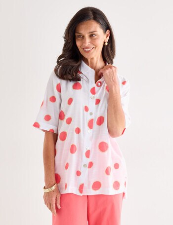 Ella J Short Sleeve Shirt, Coral Spot product photo
