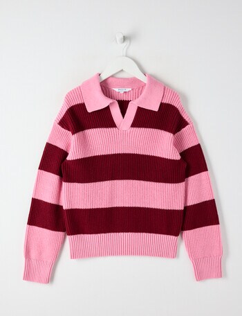 Switch Stripe Polo Jumper, Baby Pink & Red Velvet product photo