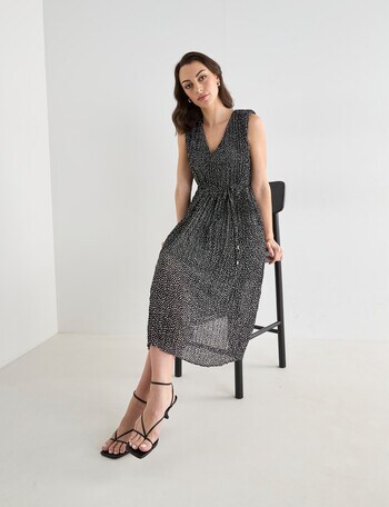 Oliver Black Pleated V-Neck Dress, Black Pebble Print product photo