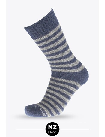 NZ Sock Co. Possum Stripe Crew Sock, Denim & Natural product photo