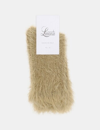 Levante Furry Plush Crew Sock, Biscuit product photo