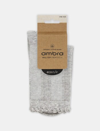Ambra Organic Cotton Frill Top Crew Socks, Grey Marle product photo