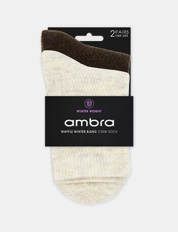 Ambra Waffle Crew Socks, 2-Pack, Cream & Coffee product photo
