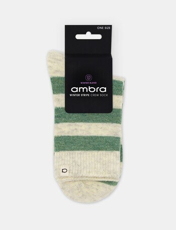 Ambra Winter Stripe Crew Socks, Fern product photo