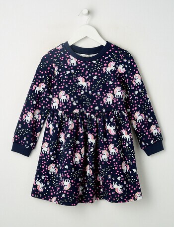 Mac & Ellie Unicorn Long Sleeve Fleece Dress, Navy product photo