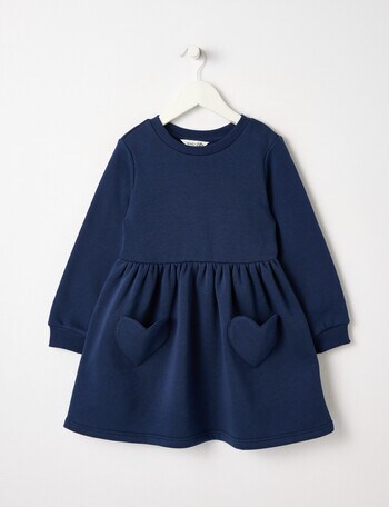 Mac & Ellie Heart Pocket Long Sleeve Fleece Dress, Navy product photo