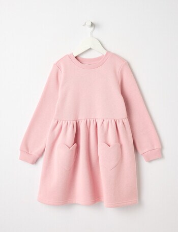 Mac & Ellie Heart Pocket Long Sleeve Fleece Dress, Blush product photo