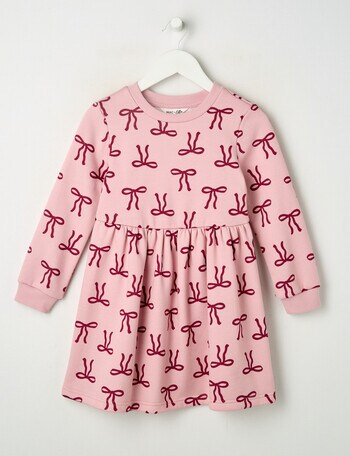 Mac & Ellie Bows Long Sleeve Fleece Dress, Blush product photo