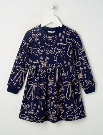 Mac & Ellie Bows Long Sleeve Fleece Dress, Navy product photo