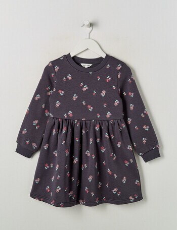 Mac & Ellie Floral Long Sleeve Fleece Dress, Charcoal product photo