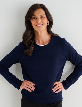 Ella J Merino Crew Neck Jumper, Navy product photo