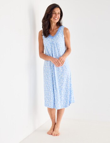 Ruby & Bloom Print Sleeveless V-Neck Nightie, Blue, 10-20 product photo