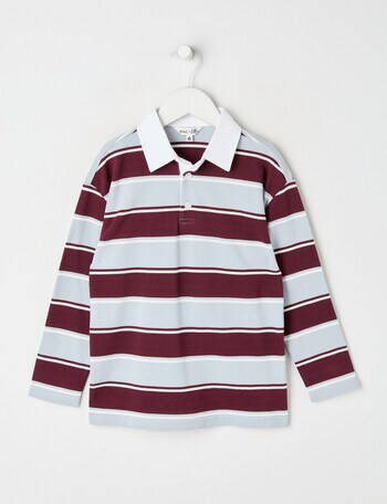 Mac & Ellie Stripe Long Sleeve Polo Shirt, Cloud product photo