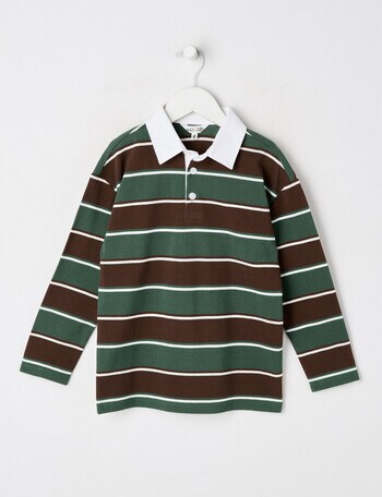 Mac & Ellie Stripe Long Sleeve Polo Shirt, Green product photo