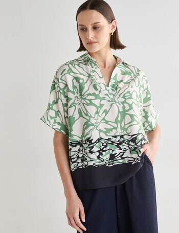 Jigsaw Nerissa Print V-Neck Top, Green product photo