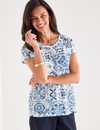 Ella J Printed Sparkle Tee, Blue Print product photo