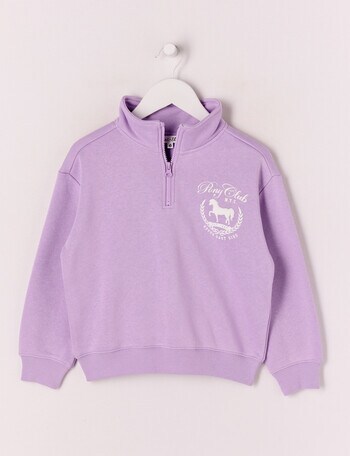 Mac & Ellie Pony Club 1/4 Zip Crew Neck Sweatshirt, Lilac product photo