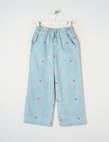 Mac & Ellie Embroidered Hearts Pull On Wide Leg Jean, Light Blue product photo