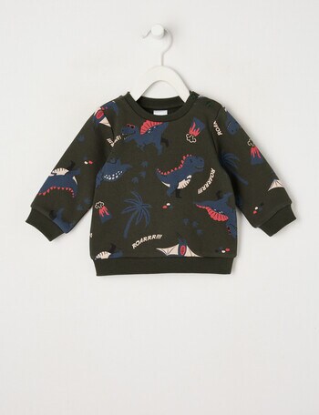 Teeny Weeny Dino Fleece Sweatshirt, Forest Green product photo