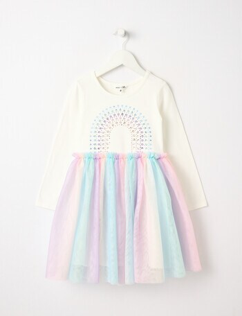 Mac & Ellie Rainbow Sequin Tutu Long Sleeve Dress, White product photo