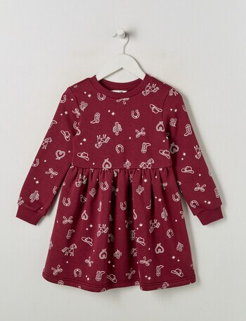 Mac & Ellie Western Long Sleeve Fleece Dress, Dark Cherry product photo
