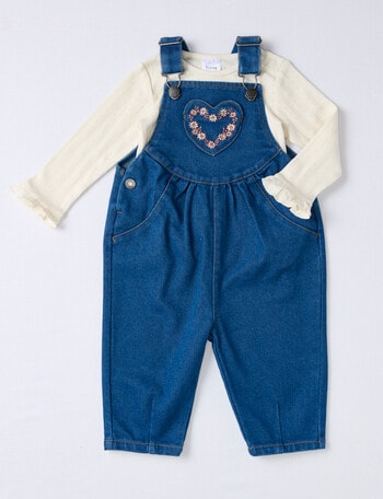Teeny Weeny Heart and Bow Dungaree Set, 2-Piece, Denim & Cream product photo