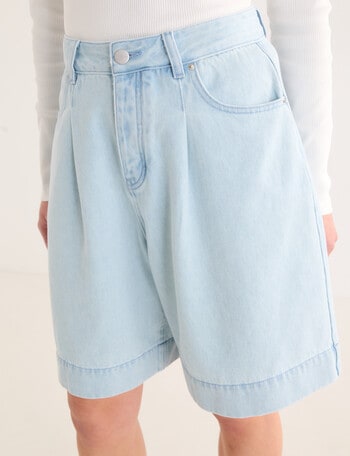 Mineral Daria Pleat Front Denim Shorts, Blue product photo