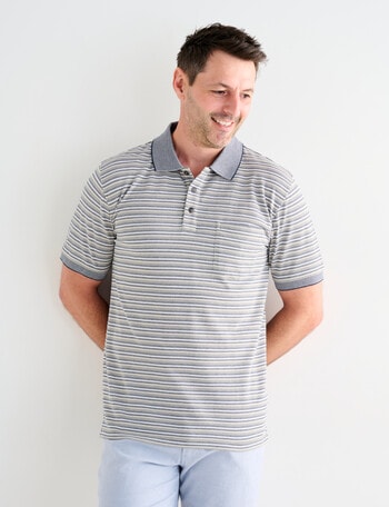 Chisel Narrow Stripe Short Sleeve Polo Shirt, Khaki product photo