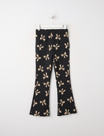 Mac & Ellie Animal Bows Flare Rib Fleece Leggings, Black product photo