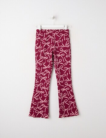 Mac & Ellie Bows Flare Rib Fleece Leggings, Berry product photo