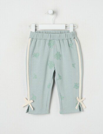 Teeny Weeny Hearts & Bows Play Fleece Embroidered Trackpant, Green product photo