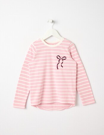 Mac & Ellie Bow Stripe Long Sleeve Tee, Blush & Vanilla product photo